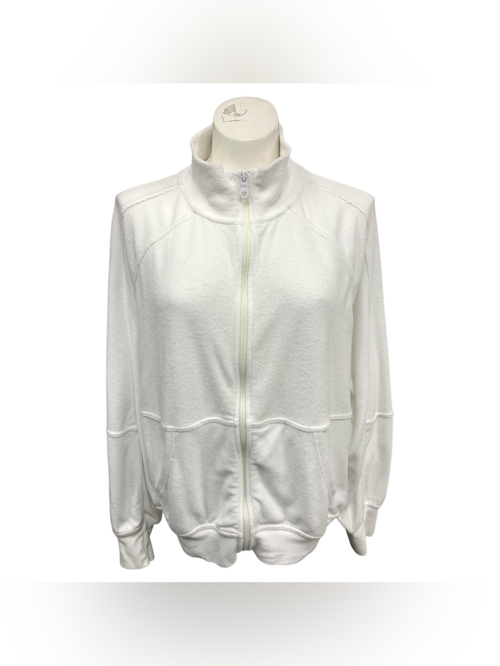 Aerie White Full-Zip Fleece Bomber Jacket Size M
